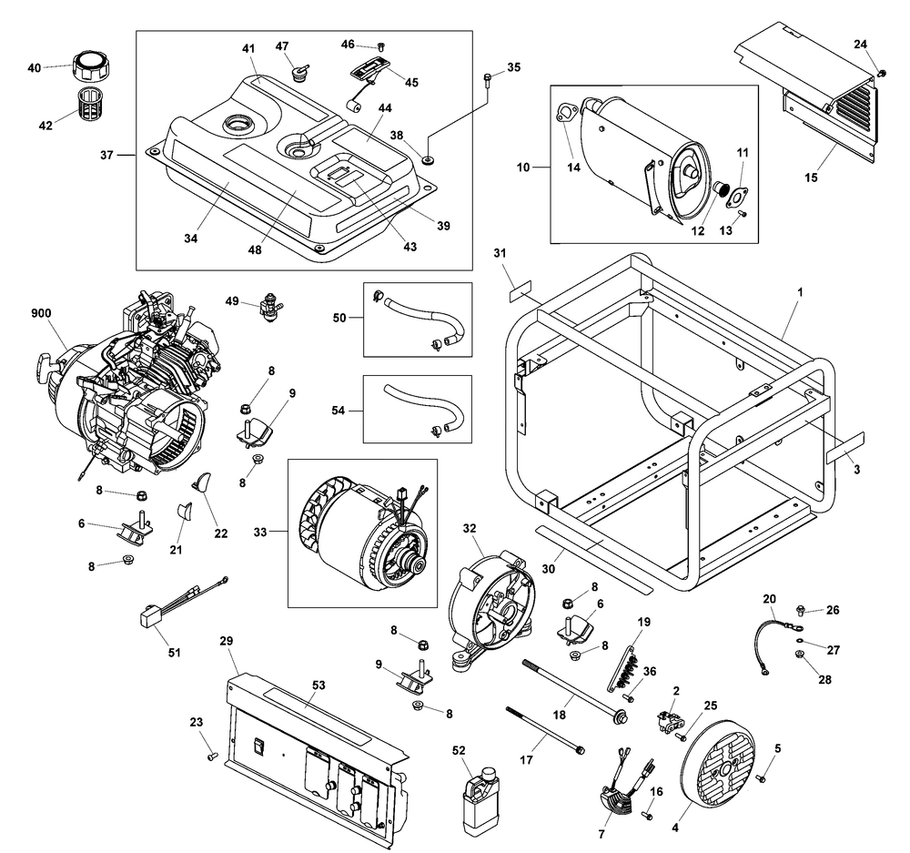 Main Unit Diagram and Parts List for 030755-00  Briggs and Stratton Generator